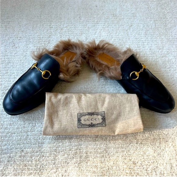 Gucci Faux Fur Leather Mules - Picture 1 of 2
